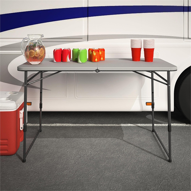Pemberly Row 4 ft. Fold-in-Half Portable Utility Table Indoor/Outdoor in Gray