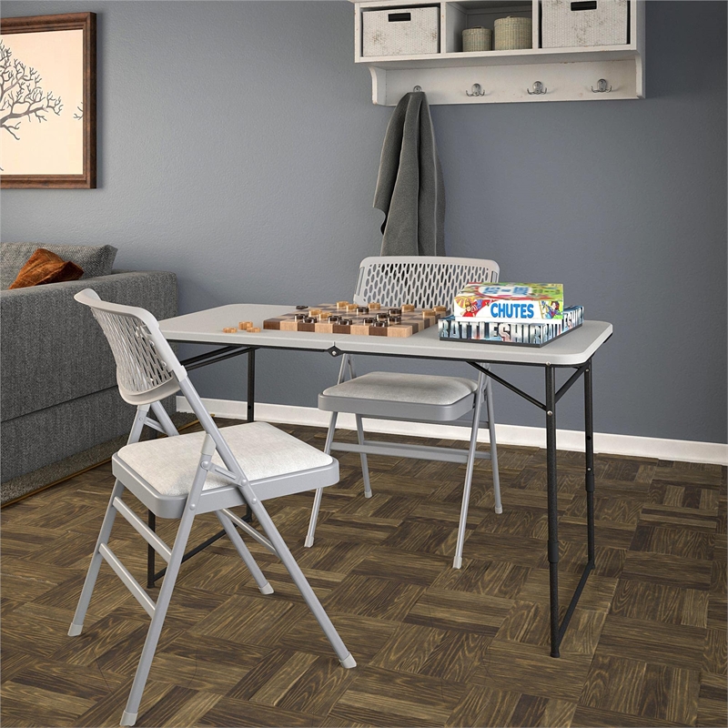 Pemberly Row 4 ft. Fold-in-Half Portable Utility Table Indoor/Outdoor in Gray