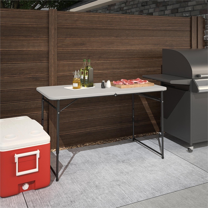 Pemberly Row 4 ft. Fold-in-Half Portable Utility Table Indoor/Outdoor in Gray