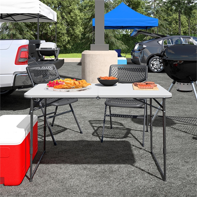 Pemberly Row 4 ft. Fold-in-Half Portable Utility Table Indoor/Outdoor in Gray