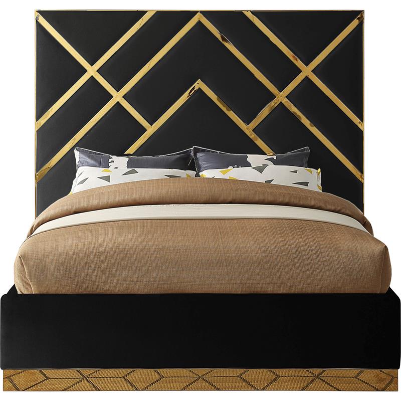 Pemberly Row Contemporary Rich Velvet King Bed in Black Finish