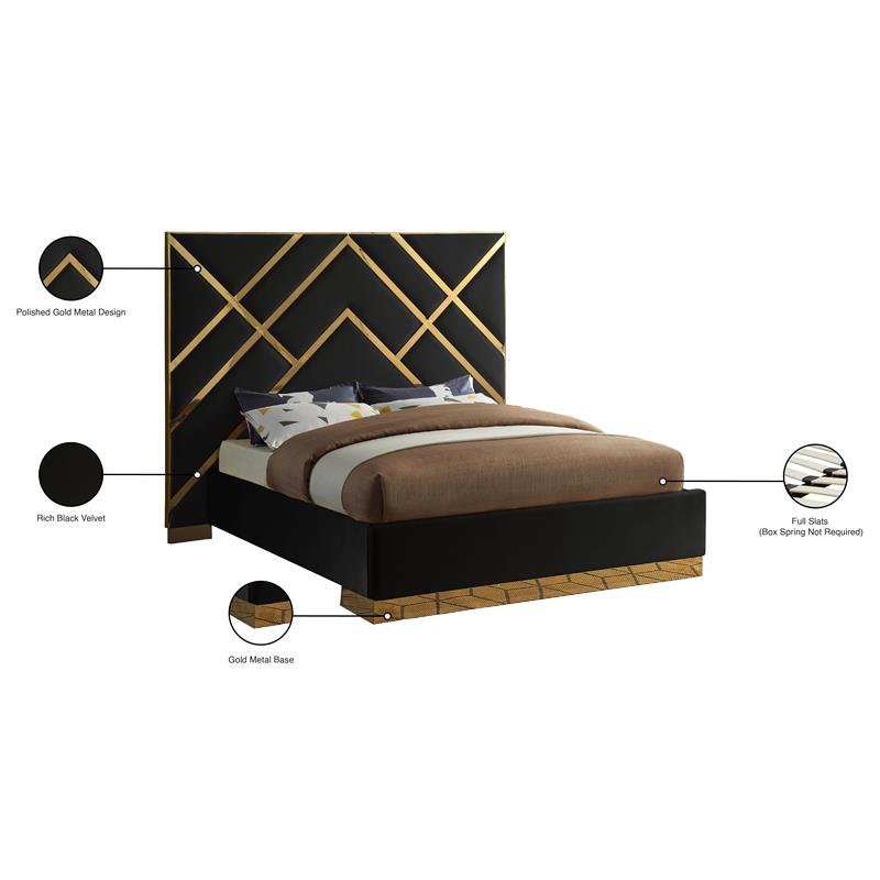 Pemberly Row Contemporary Rich Velvet King Bed in Black Finish