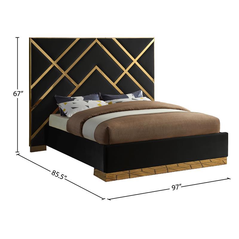 Pemberly Row Contemporary Rich Velvet King Bed in Black Finish