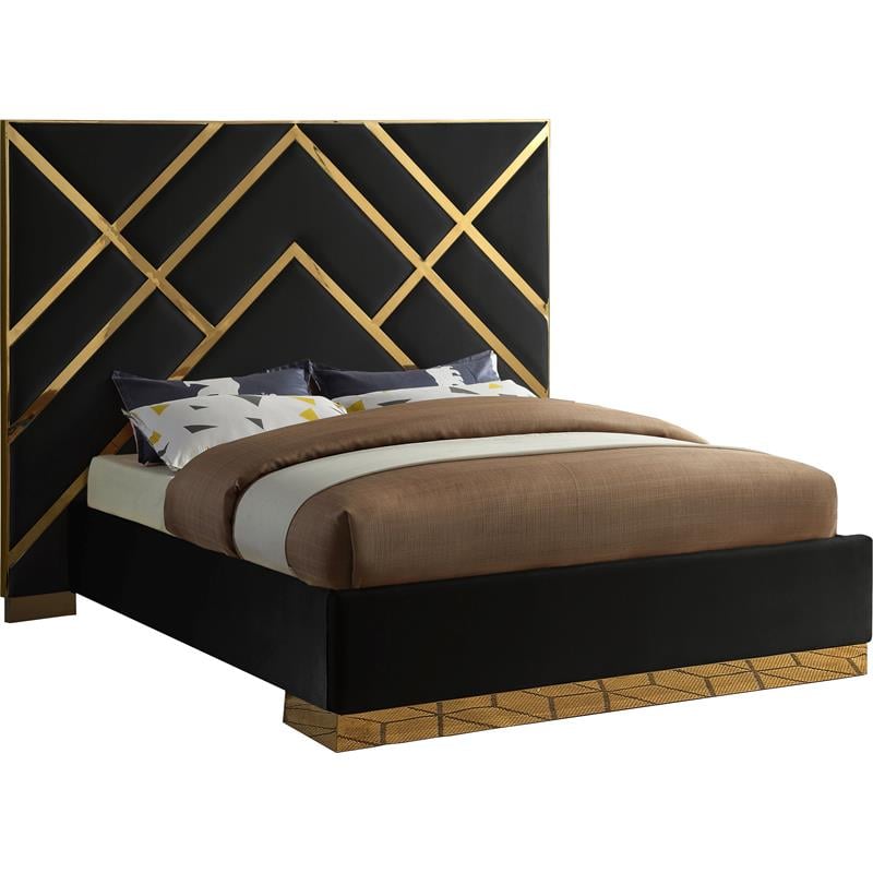 Pemberly Row Contemporary Rich Velvet King Bed in Black Finish