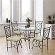 Pemberly Row Transitional Glass Top Metal 5 Piece Dinette in Black