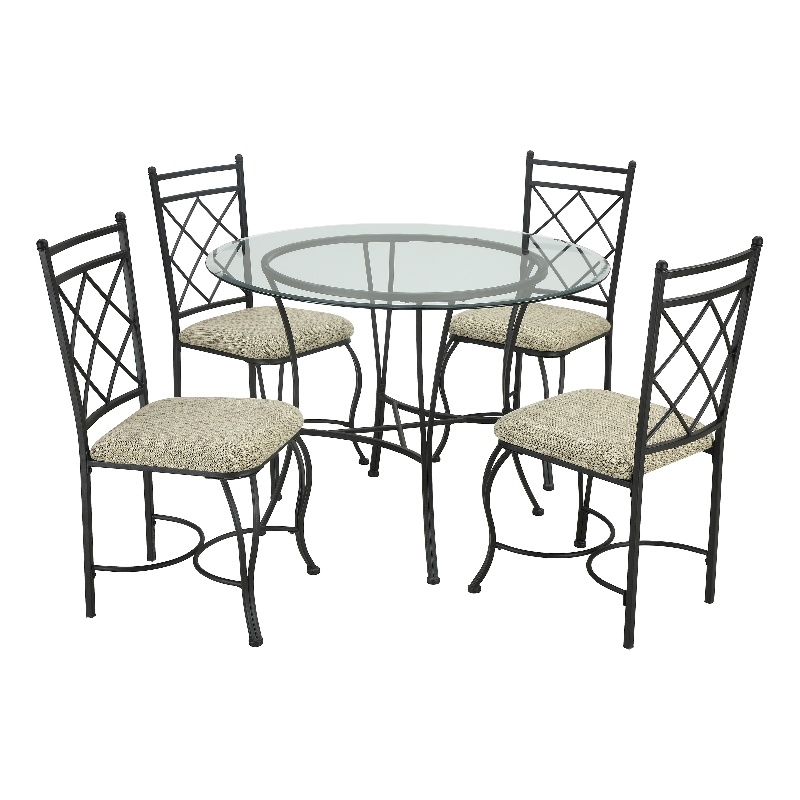 Pemberly Row Transitional Glass Top Metal 5 Piece Dinette in Black