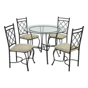 Pemberly Row Transitional Glass Top Metal 5 Piece Dinette in Black