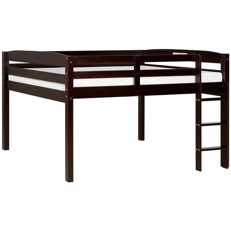 Pemberly Row Solid Wood Low Loft Bed Frame Full in Cappuccino