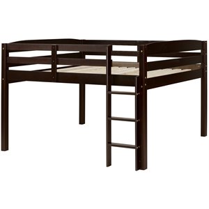 Pemberly Row Solid Wood Low Loft Bed Frame Full in Cappuccino