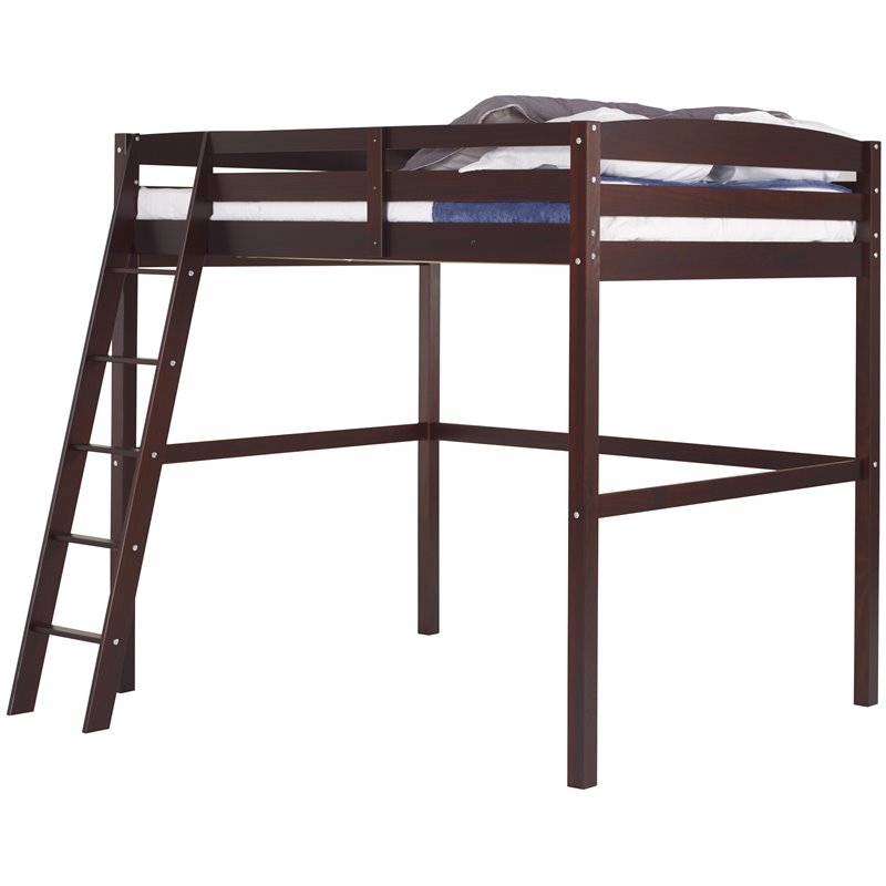 Pemberly Row Solid Wood High Loft Bed Frame Full in Cappuccino
