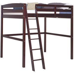 Pemberly Row Solid Wood High Loft Bed Frame Full in Cappuccino