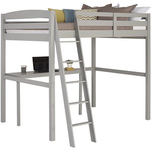 Pemberly Row Solid Pine Wood High Loft Bed Twin with Desk in Gray