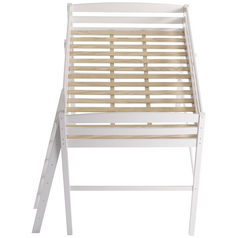 Pemberly Row Solid Pine Wood High Loft Bed Twin with Desk in White