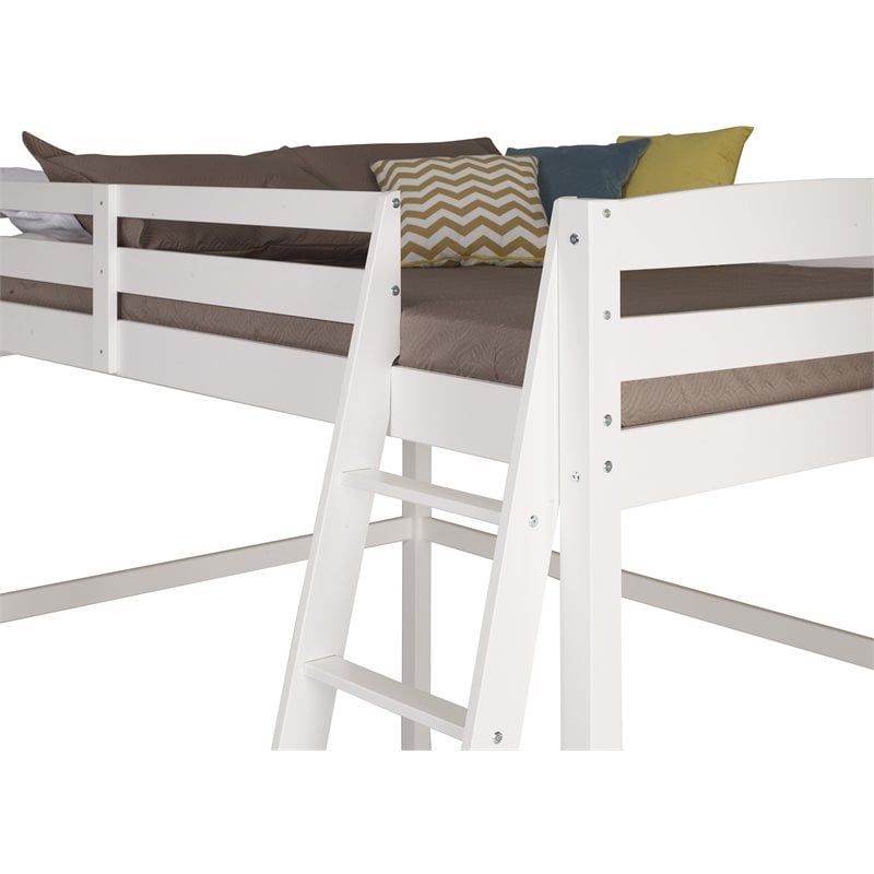 Pemberly Row Solid Pine Wood High Loft Bed Twin with Desk in White