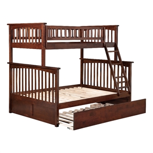 Pemberly Row Twin over Full Solid Wood Bunk Bed with Trundle in Walnut