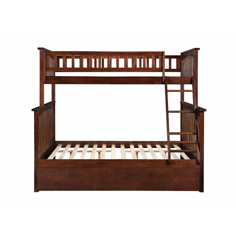 Pemberly Row Twin over Full Solid Wood Bunk Bed with Trundle in Walnut