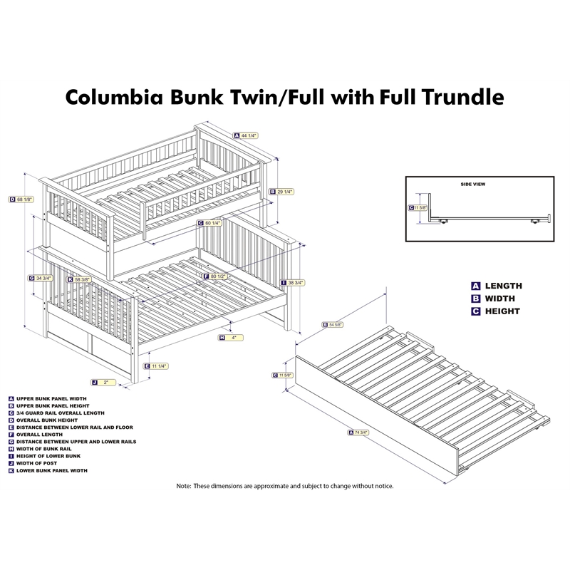 Pemberly Row Twin over Full Solid Wood Bunk Bed with Trundle in Walnut
