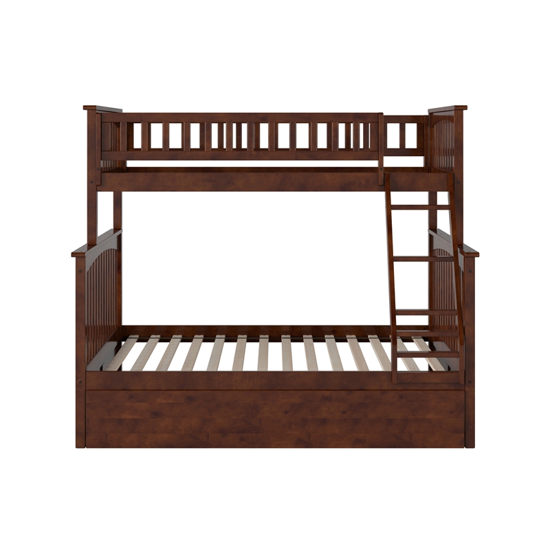 Pemberly Row Twin over Full Solid Wood Bunk Bed with Trundle in Walnut