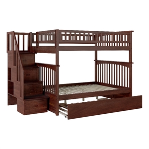 Pemberly Row Full over Full Solid Wood Bunk Bed with Trundle in Walnut
