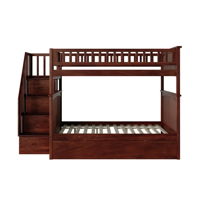Pemberly Row Full over Full Solid Wood Bunk Bed with Trundle in Walnut