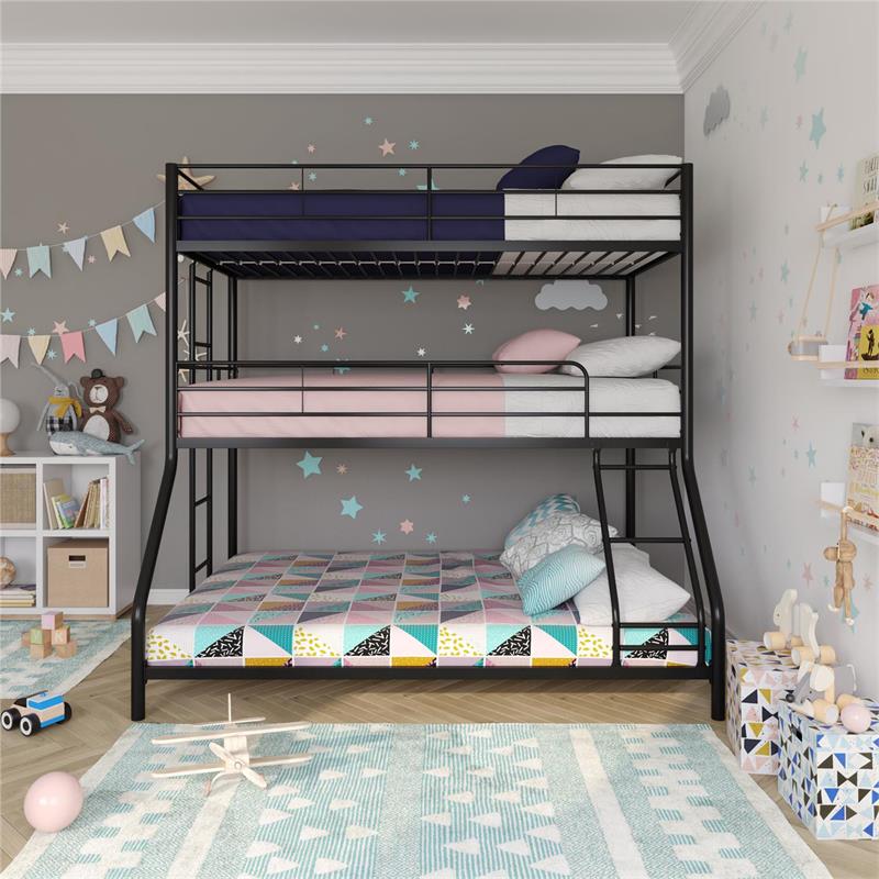 Pemberly Row Metal Triple Bunk Bed Bed for Kids Twin/Twin/Full in Black