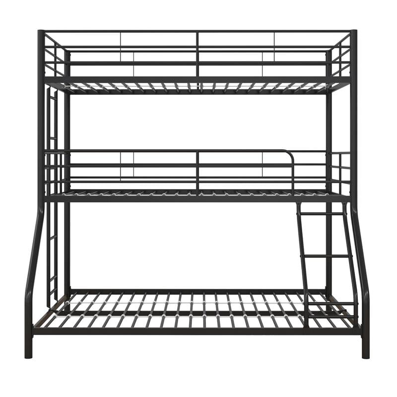 Pemberly Row Metal Triple Bunk Bed Bed for Kids Twin/Twin/Full in Black