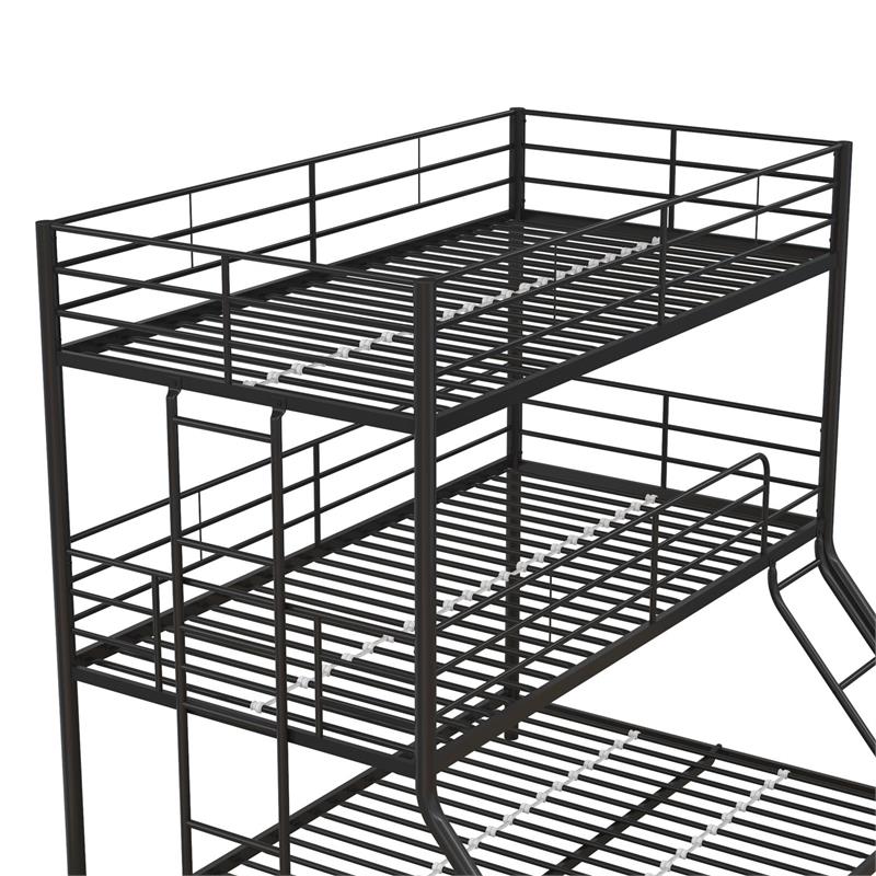 Pemberly Row Metal Triple Bunk Bed Bed for Kids Twin/Twin/Full in Black