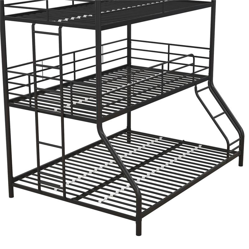 Pemberly Row Metal Triple Bunk Bed Bed for Kids Twin/Twin/Full in Black
