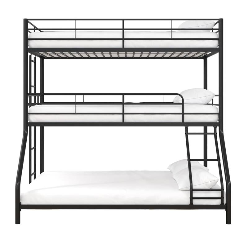 Pemberly Row Metal Triple Bunk Bed Bed for Kids Twin/Twin/Full in Black