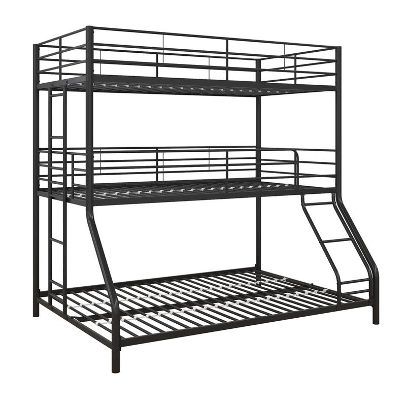Pemberly Row Metal Triple Bunk Bed Bed for Kids Twin/Twin/Full in Black