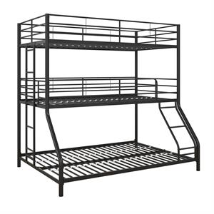 Pemberly Row Metal Triple Bunk Bed Bed for Kids Twin/Twin/Full in Black