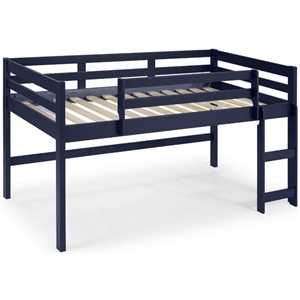Pemberly Row Twin Wooden Loft Bed with Guard Rail and Ladder in Navy Blue