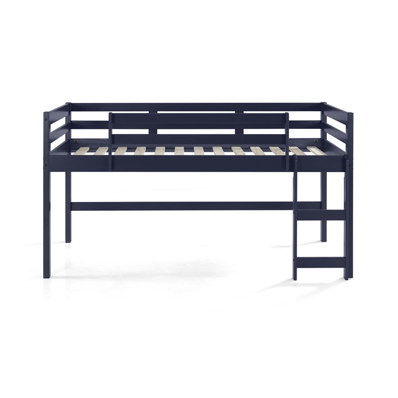 Pemberly Row Twin Wooden Loft Bed with Guard Rail and Ladder in Navy Blue