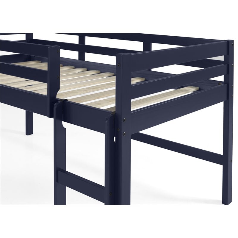Pemberly Row Twin Wooden Loft Bed with Guard Rail and Ladder in Navy Blue