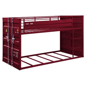 Pemberly Row Cargo Twin Metal Bunk Bed with Ladder and Slat System in Red