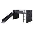 Pemberly Row Cargo Twin Metal Loft Bed with Slide and Slat System in Gunmetal