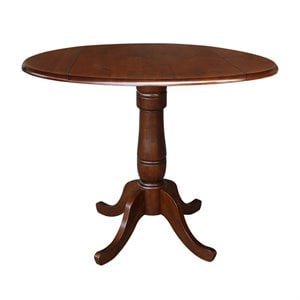 Pemberly Row 42&quot Round Dual Drop Leaf Pedestal Table - 35.5&quotH Espresso