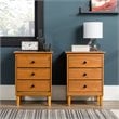Pemberly Row Solid Wood 3-Drawer Bedroom Nightstand in Caramel (Set of 2)