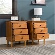 Pemberly Row Solid Wood 3-Drawer Bedroom Nightstand in Caramel (Set of 2)