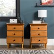 Pemberly Row Solid Wood 3-Drawer Bedroom Nightstand in Caramel (Set of 2)