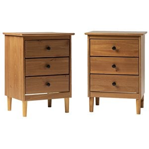 Pemberly Row Solid Wood 3-Drawer Bedroom Nightstand in Caramel (Set of 2)