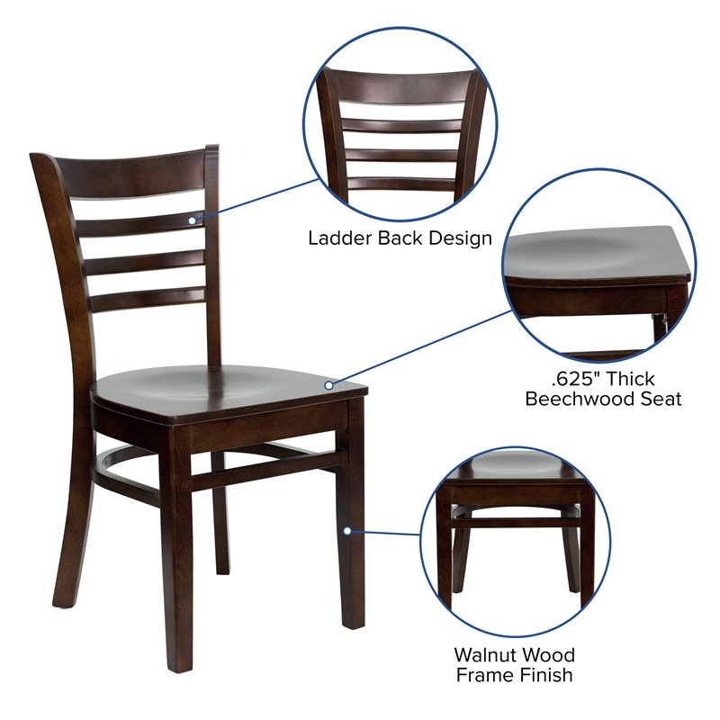 Pemberly Row Modern Series Ladder Back Restaurant Dining Chair