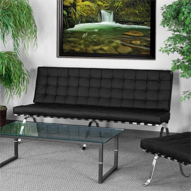 Pemberly Row Modern / Contemporary Flash Leather Tufted Sofa in Black