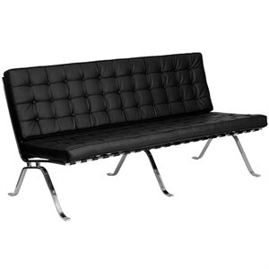 Pemberly Row Modern / Contemporary Flash Leather Tufted Sofa in Black