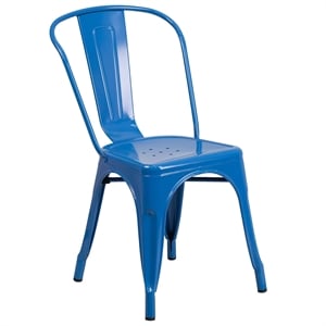 Pemberly Row Modern Metal Stackable Dining Side Chair in Blue