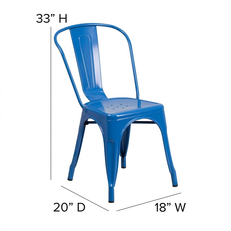 Pemberly Row Modern Metal Stackable Dining Side Chair in Blue