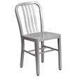 Pemberly Row Metal Vertical Slat Back Dining Side Chair in Silver