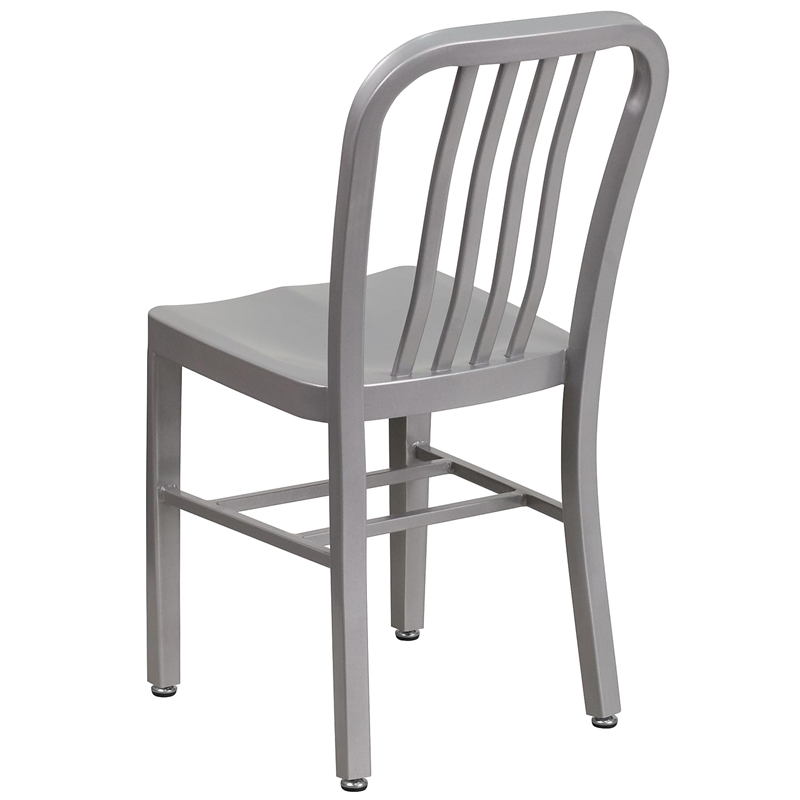 Pemberly Row Metal Vertical Slat Back Dining Side Chair in Silver