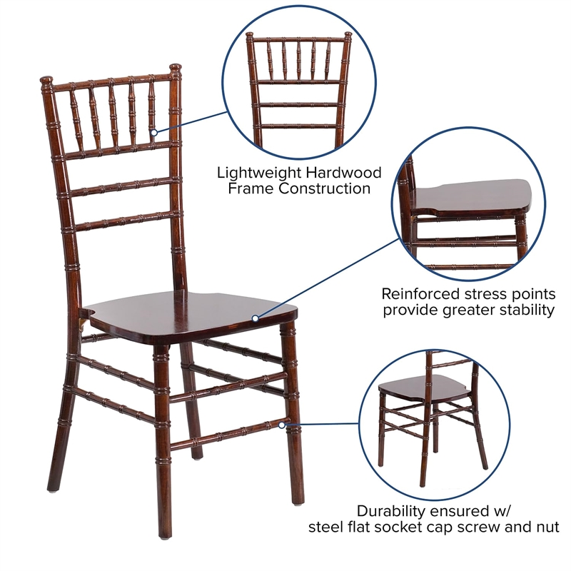 Pemberly Row Wood Chiavari Stacking Dining Side Chair in Fruitwood