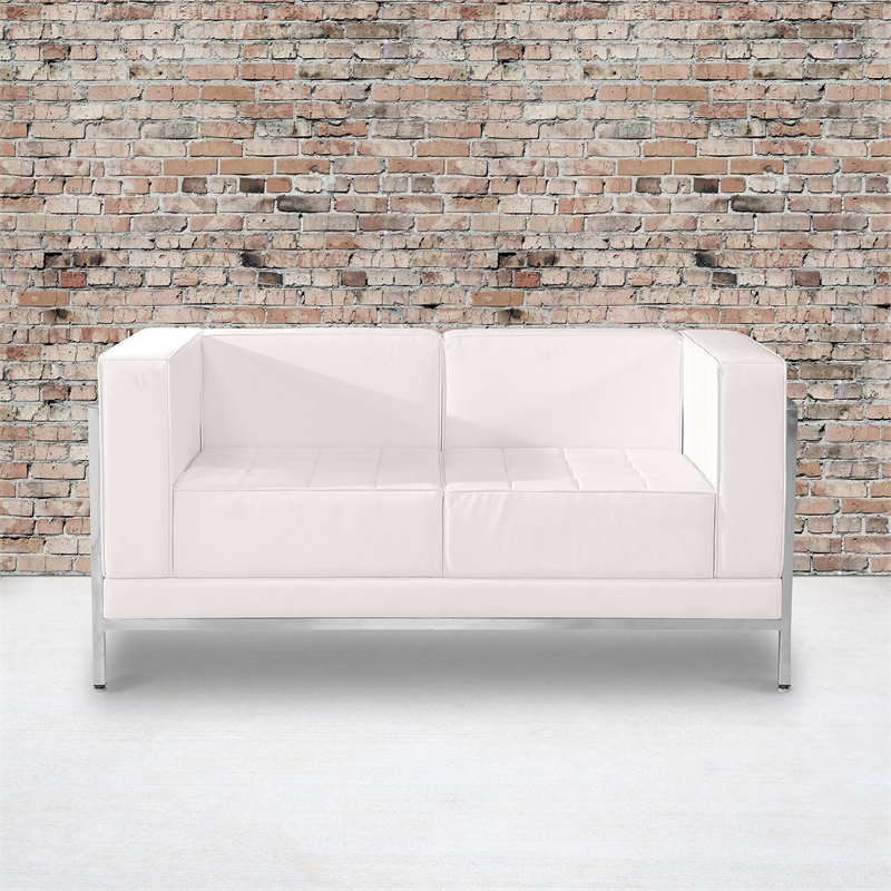 Pemberly Row Modern / Contemporary Leather Reception Loveseat in White